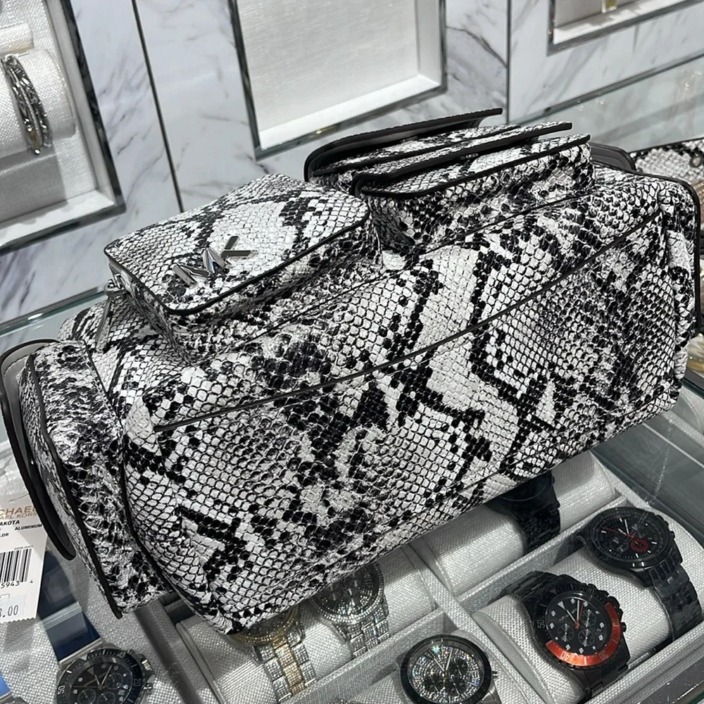 MICHAEL KORS Dakota Medium Snake Embossed Leather Pocket Shoulder Bag ALUMINUM